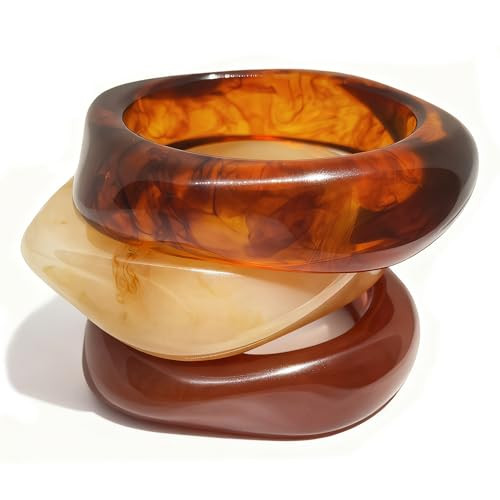 Amazon.com: FAXHION Chunky Resin Acrylic Bangle Bracelets for Women, Colorful Wide Geometric Bang... | Amazon (US)