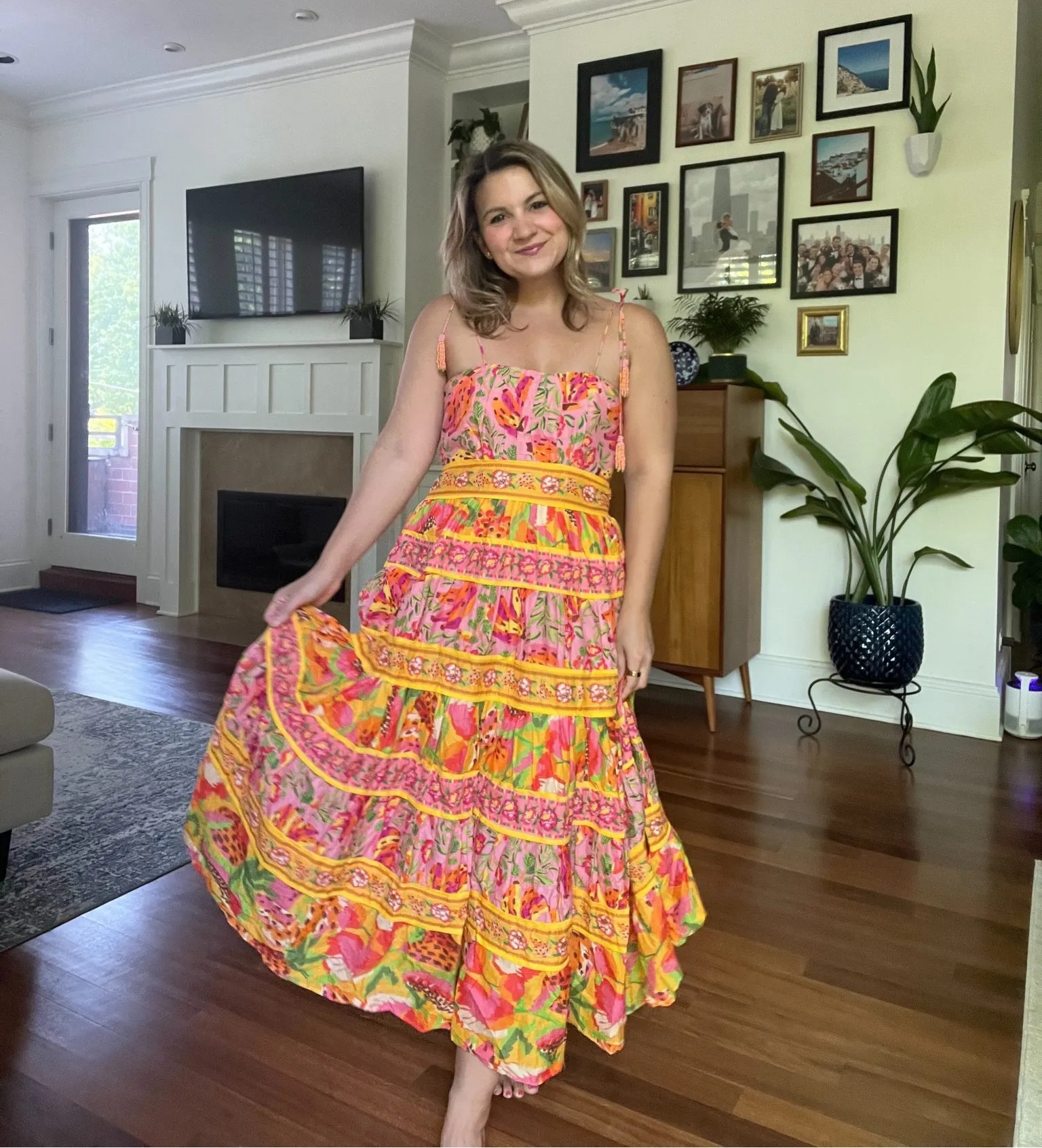 Such a fun vacation dress! I tried a small and it feels like the right size in the bodice but the skirt is definitely roomy. Fun for twirling! 

#LTKtravel #LTKFind #LTKSeasonal