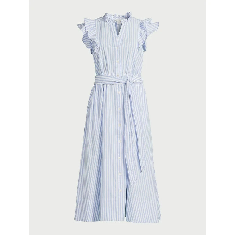Free Assembly Women's Cotton Ruffle Neck Maxi Shirtdress, Sizes XS-XXL | Walmart (US)