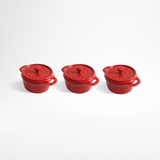 Staub ® Cherry Round Mini Cocottes, Set of 3 | Crate & Barrel