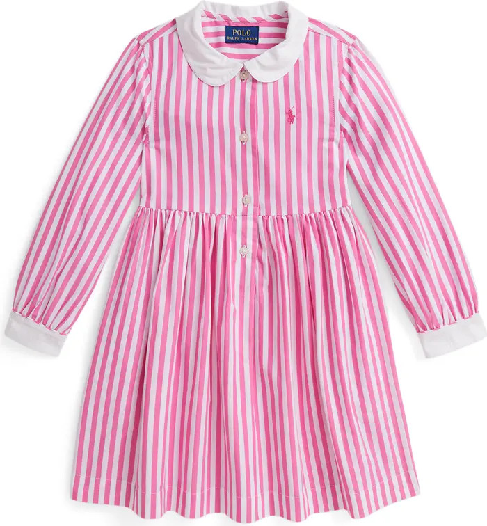 Kids' Stripe Long Sleeve Cotton Poplin Shirtdress | Nordstrom