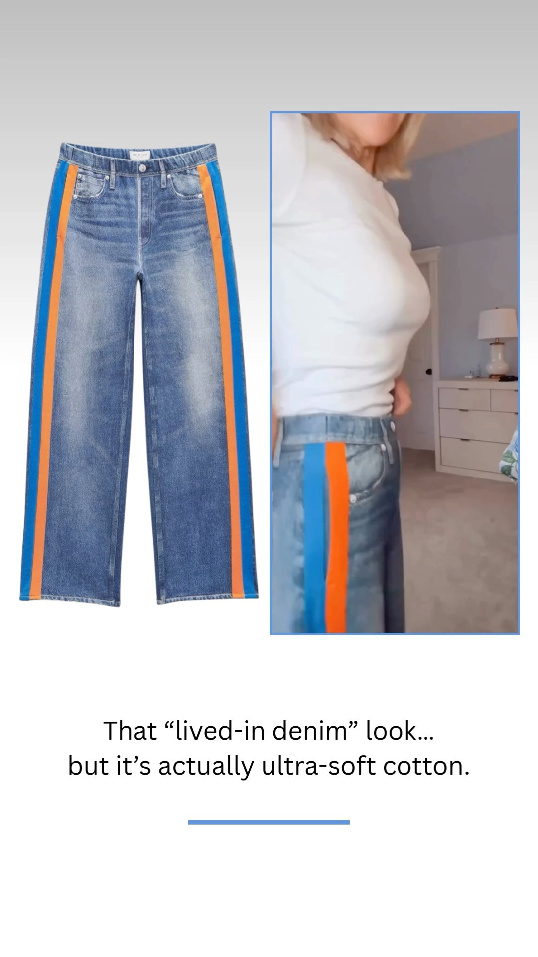 Denim look, but make it comfortable.
This pair gives you that perfectly lived-in denim vibe, but the fabric is ultra-soft cotton so it feels easy from the moment you put it on. The sporty stripe adds just the right amount of personality. 

 #LTKootd #LTKOver40