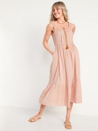 Sleeveless Waist-Defined Embroidered Clip-Dot Maxi Dress for Women | Old Navy (US)