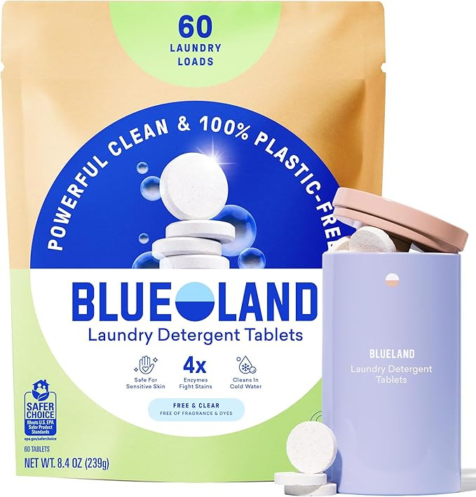 BLUELAND Laundry Detergent Tablets, Starter Set, 60 Count with Tin, Plastic-Free Eco-Friendly Pod... | Amazon (US)