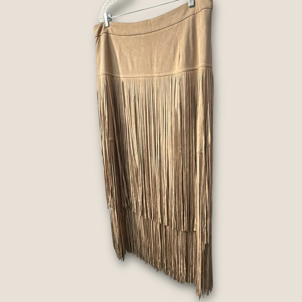 JOH Faux Suede Fringe Skirt Tan Western Boho Fringe Long Skirt XXL | Poshmark