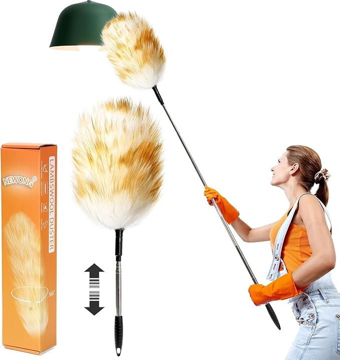 Extendable Lambswool Duster 30-55inch with Aluminium Alloy Handle, Natural Long Feather Duster fo... | Amazon (US)