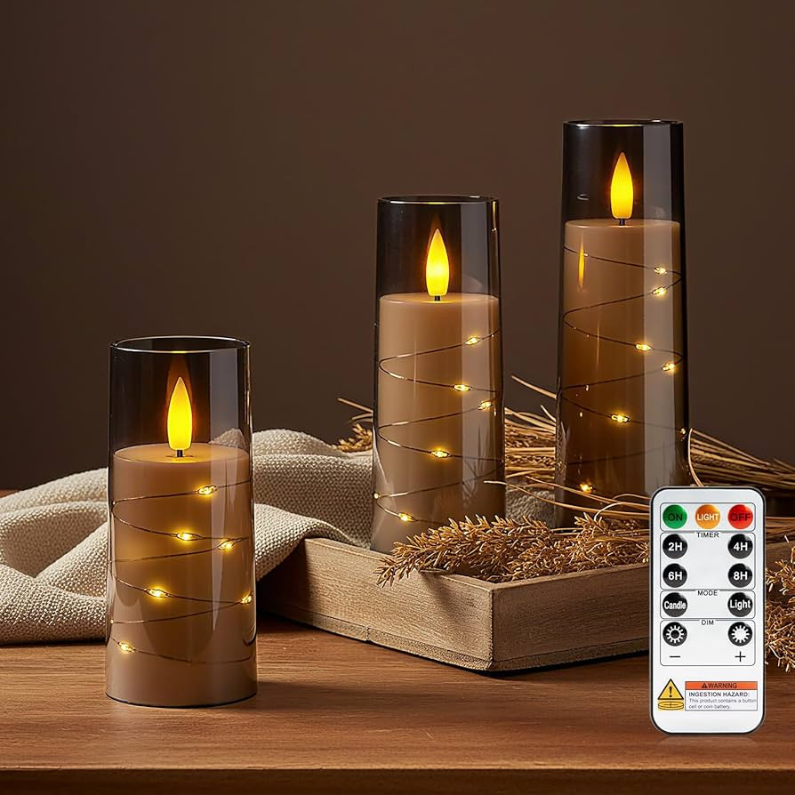 Raycare Flameless Candle with Remote Timer, 3 Flickering Acrylic Battery Operated LED Pillar Cand... | Amazon (US)
