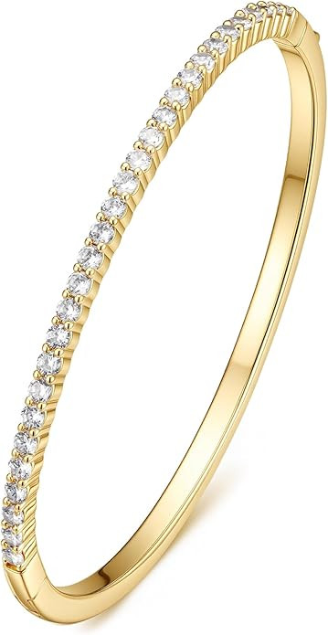 Turandoss Gold Bangle Bracelets for Women - Dainty 14K Gold Plated Cubic Zirconia Bangle Bracelet... | Amazon (US)