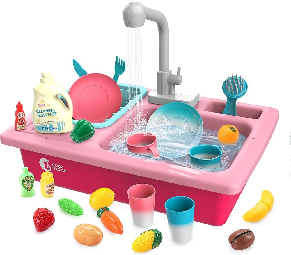 Amazon.com: CUTE STONE Color Changing Play Kitchen Sink Toys, Children Electric Dishwasher Playin... | Amazon (US)