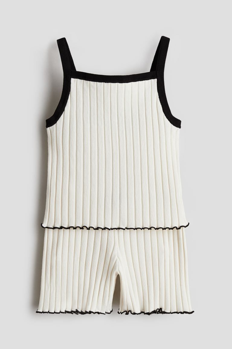 2-piece Rib-knit Set - Regular waist - Sleeveless - Light beige - Kids | H&M US | H&M (US + CA)