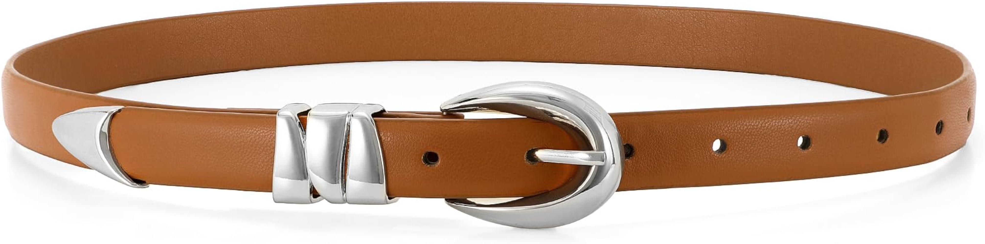 WHIPPY Women Skinny Leather Belt for Jeans Pants Dresses Ladies Fashion Waist Belt with Shiny Gol... | Amazon (US)