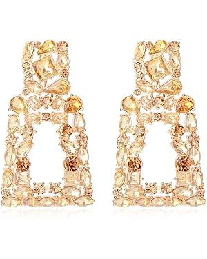 KELMALL Sparkly Rhinestone Rectangle Dangle Earrings for Women Crystal Geometric Drop Trendy Stat... | Amazon (US)