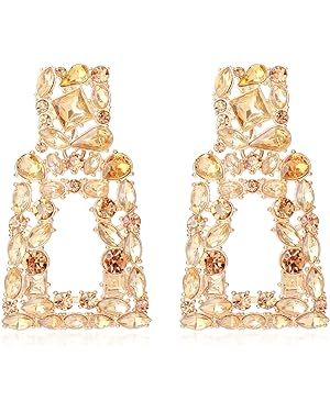 KELMALL Sparkly Rhinestone Rectangle Dangle Earrings for Women Crystal Geometric Drop Trendy Stat... | Amazon (US)