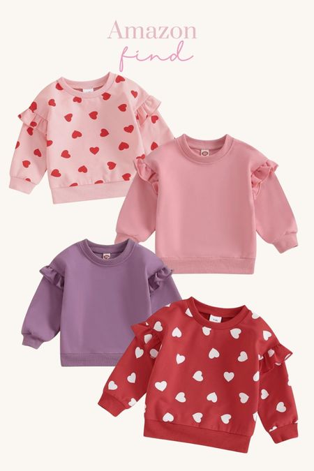 This sweet little ruffled sweatshirt comes in several colors & lots of sizes. Under $15