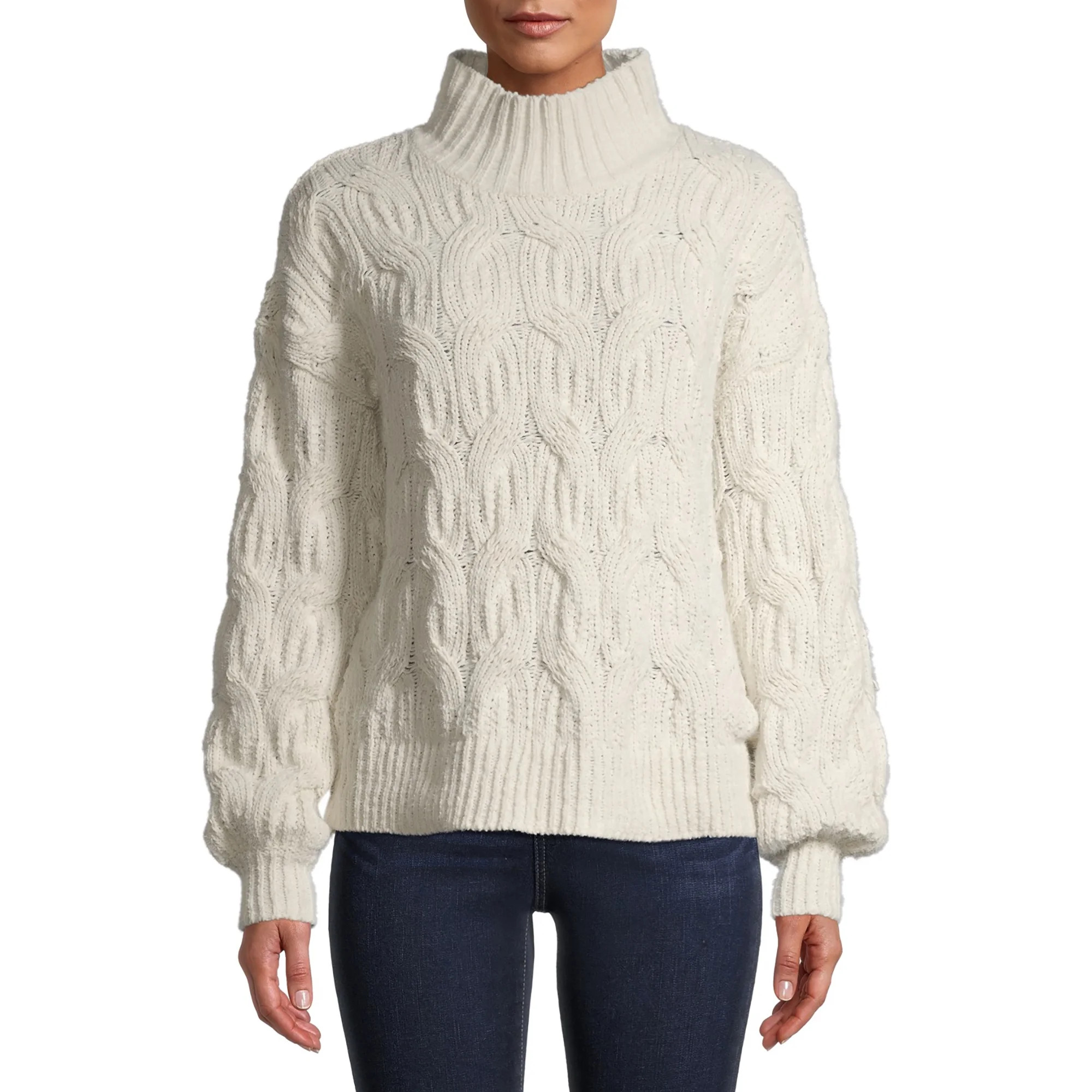Time and Tru Women's Mockneck Cable Knit Sweater | Walmart (US)