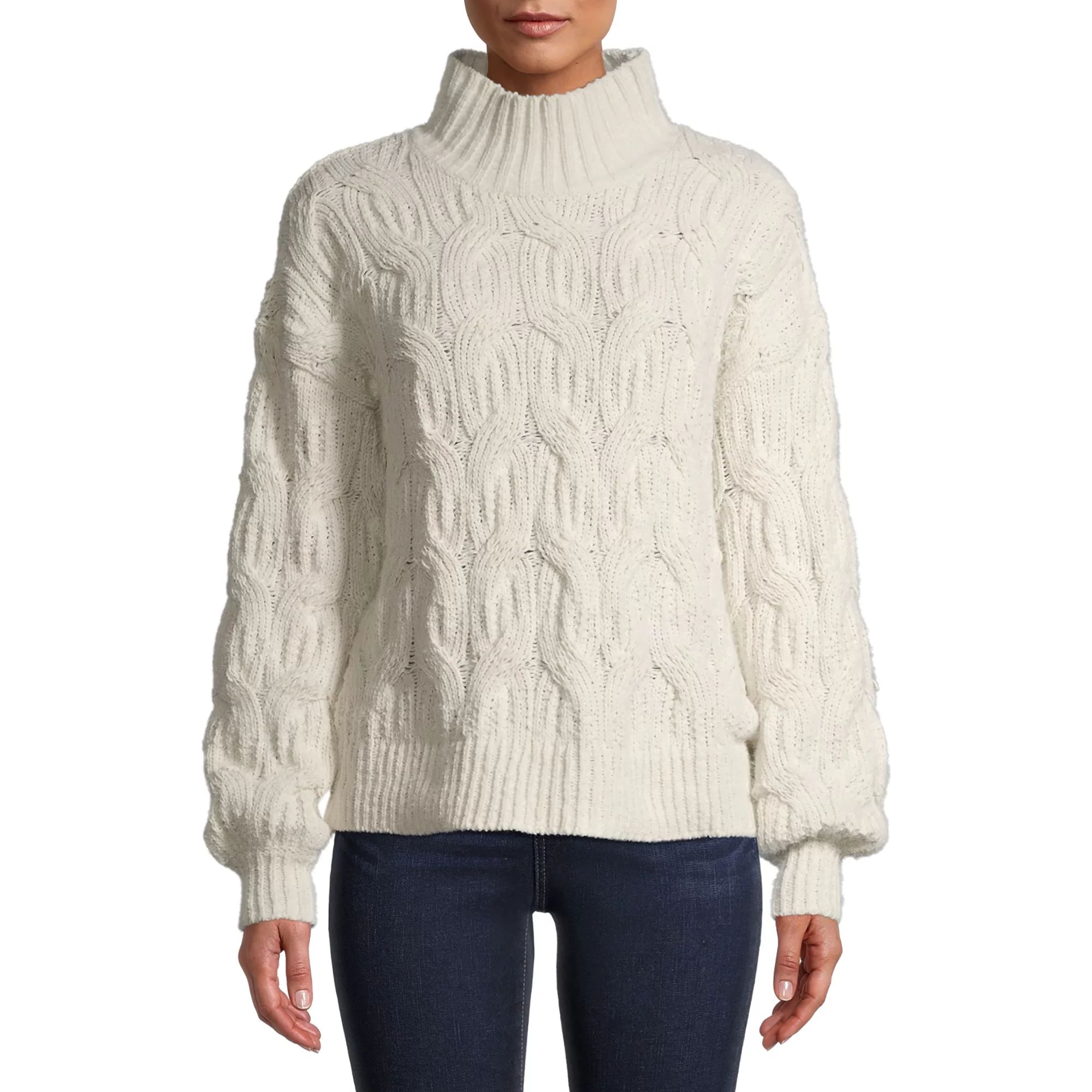 Time and Tru Women's Mockneck Cable Knit Sweater | Walmart (US)