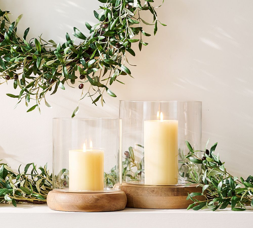 Laguna Mango Wood Hurricane Candle Holder | Pottery Barn (US)