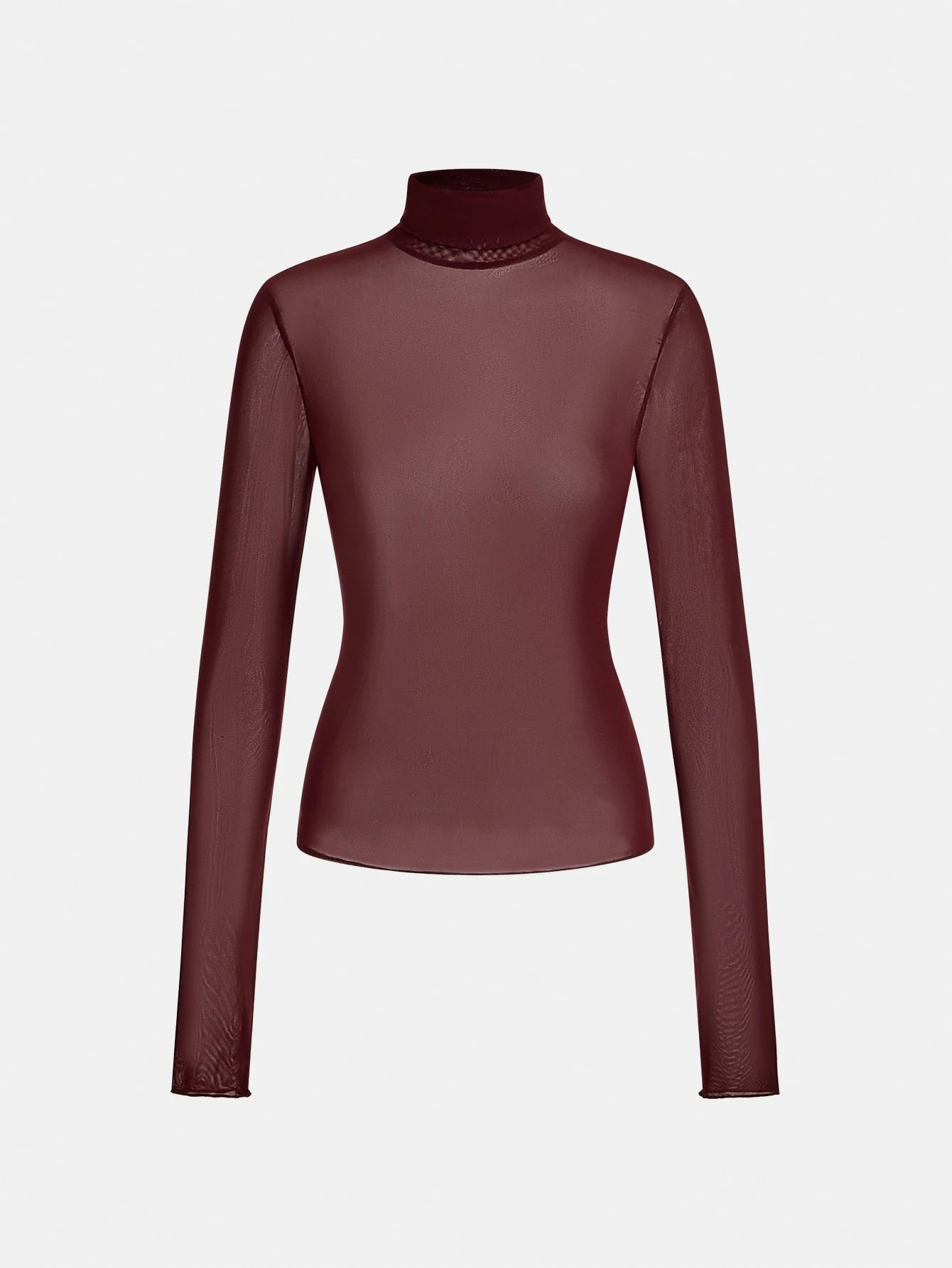 Ontre Women's Sheer Mesh Turtleneck Blouse, Minimalist Versatile Business Casual Office Wear For Autumn,Red Top | SHEIN