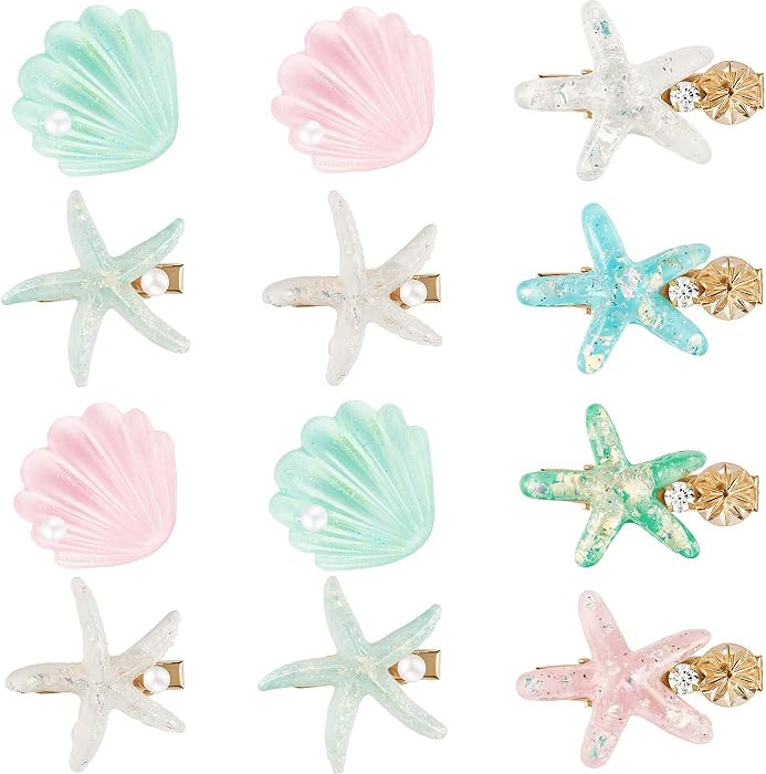 WILLBOND 12 Artificial Shell Pearl Starfish Seashell Hair Clip Set | Amazon (US)