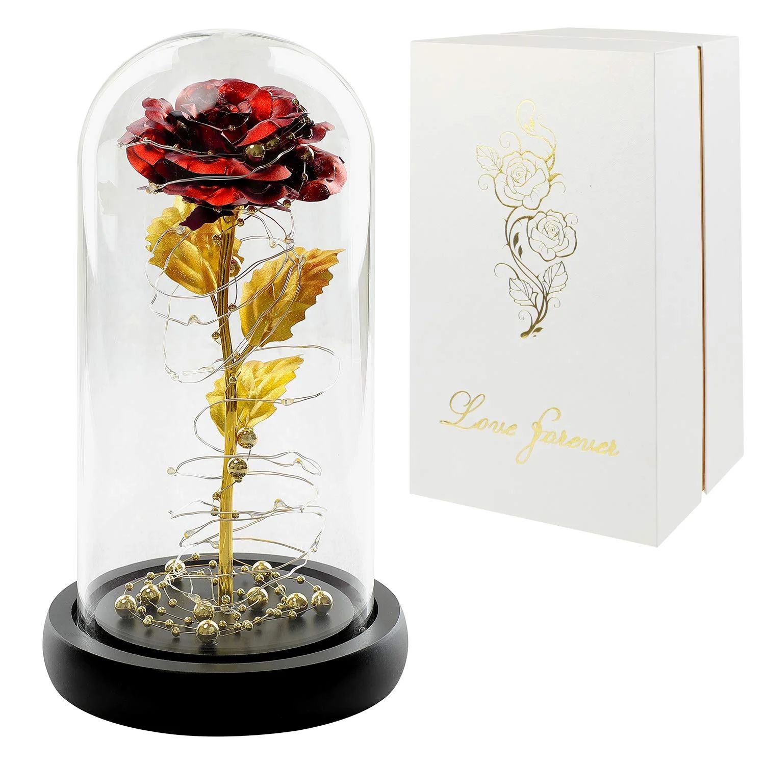 Gift for Her Christmas, Red Rose Gift, LED Rose Flower in Glass Dome,Artificial Flowers Last Fore... | Walmart (US)