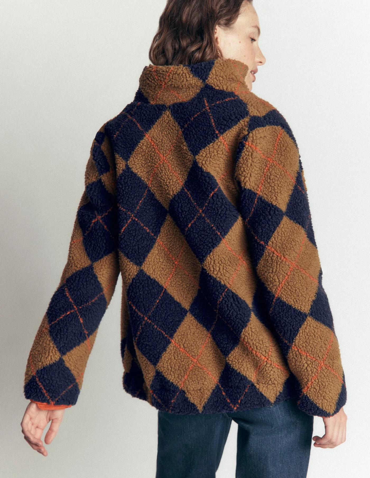 Alnwick Borg Jacket-Camel, Navy & Orange Argyle | Boden (US)