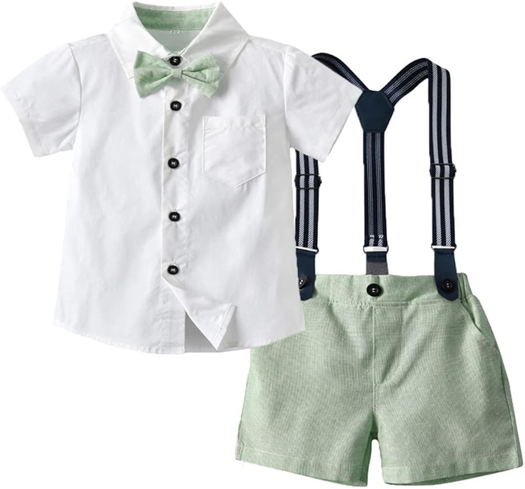 IDOPIP Toddler Kids Baby Boys Formal Suit Gentleman White Shirt with Bowtie + Suspender Shorts Pa... | Amazon (US)