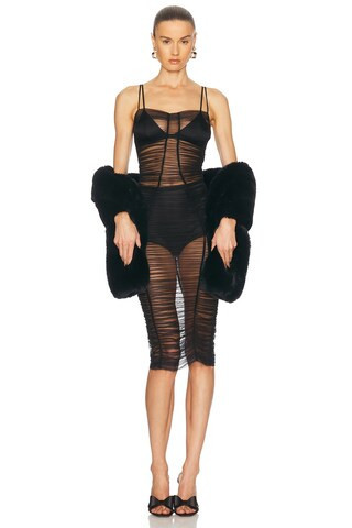 Dolce & Gabbana Sheer Midi Dress in Black - Black. Size 36 (also in 40, 42). | FWRD 