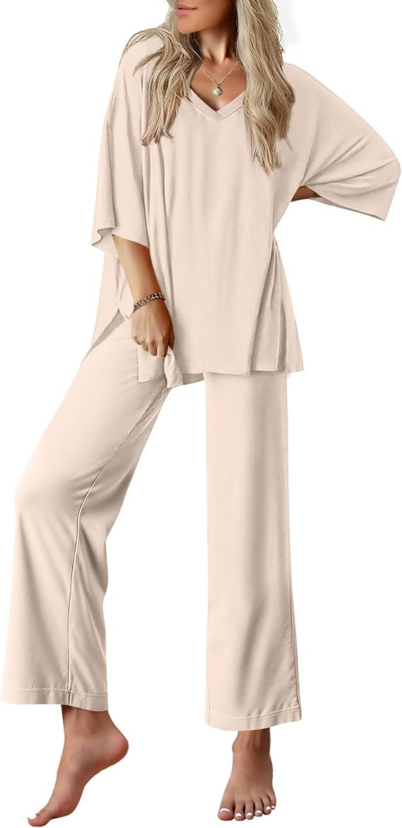 Ekouaer Lounge Sets for Women Pajamas Set Short Sleeve Tops and Long Pants Soft 2 Piece Outfits w... | Amazon (US)