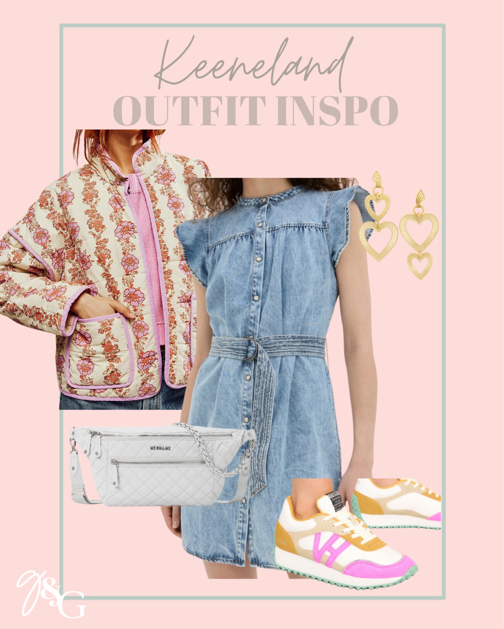 Casual Keeneland outfit idea // quilted jacket, denim dress, colorful sneakers, heart earrings, Mz Wallace sling bag 

#LTKstyletip #LTKitbag #LTKSeasonal