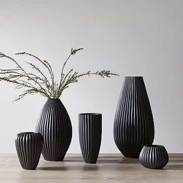 Sanibel Textured Ceramic Vases - Black | West Elm (US)
