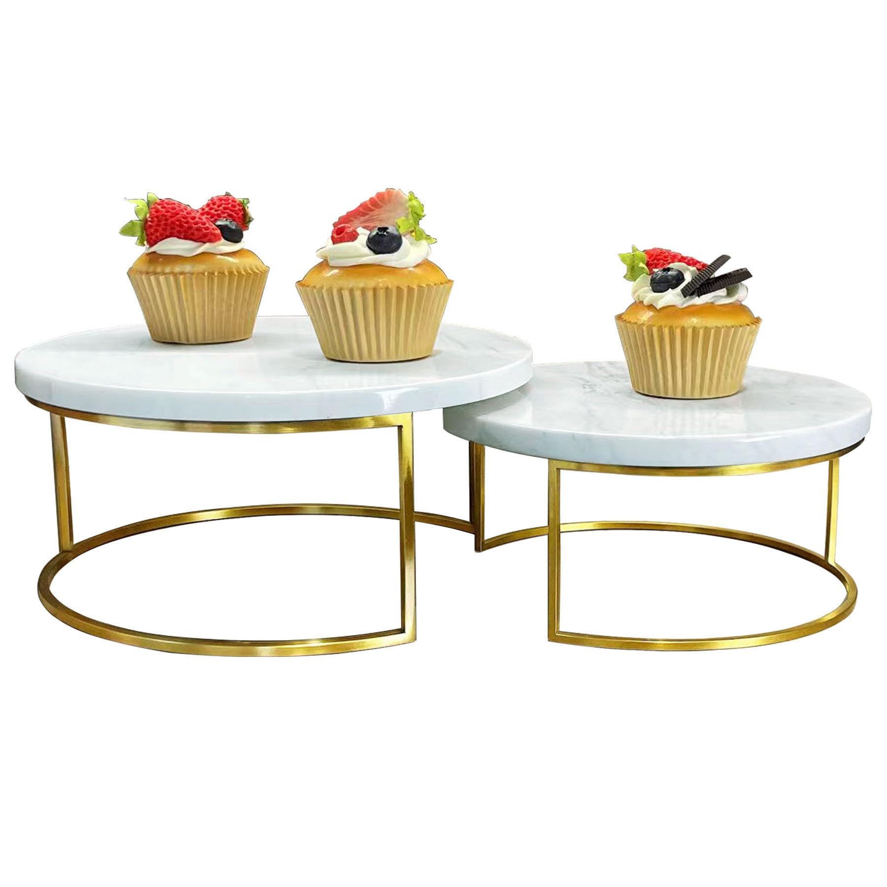 Marble Cake Stands, Set of 2（9.45''+7.87'',Jazz White）, Brass Metal Cupcake Stand Dessert Ped... | Amazon (US)