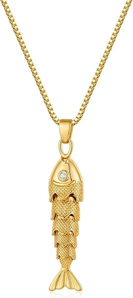 YUJIE Dainty Fish Pendant Necklace for Women 14k Gold Plated Ocean Fish Charm Necklace Summer | Amazon (US)