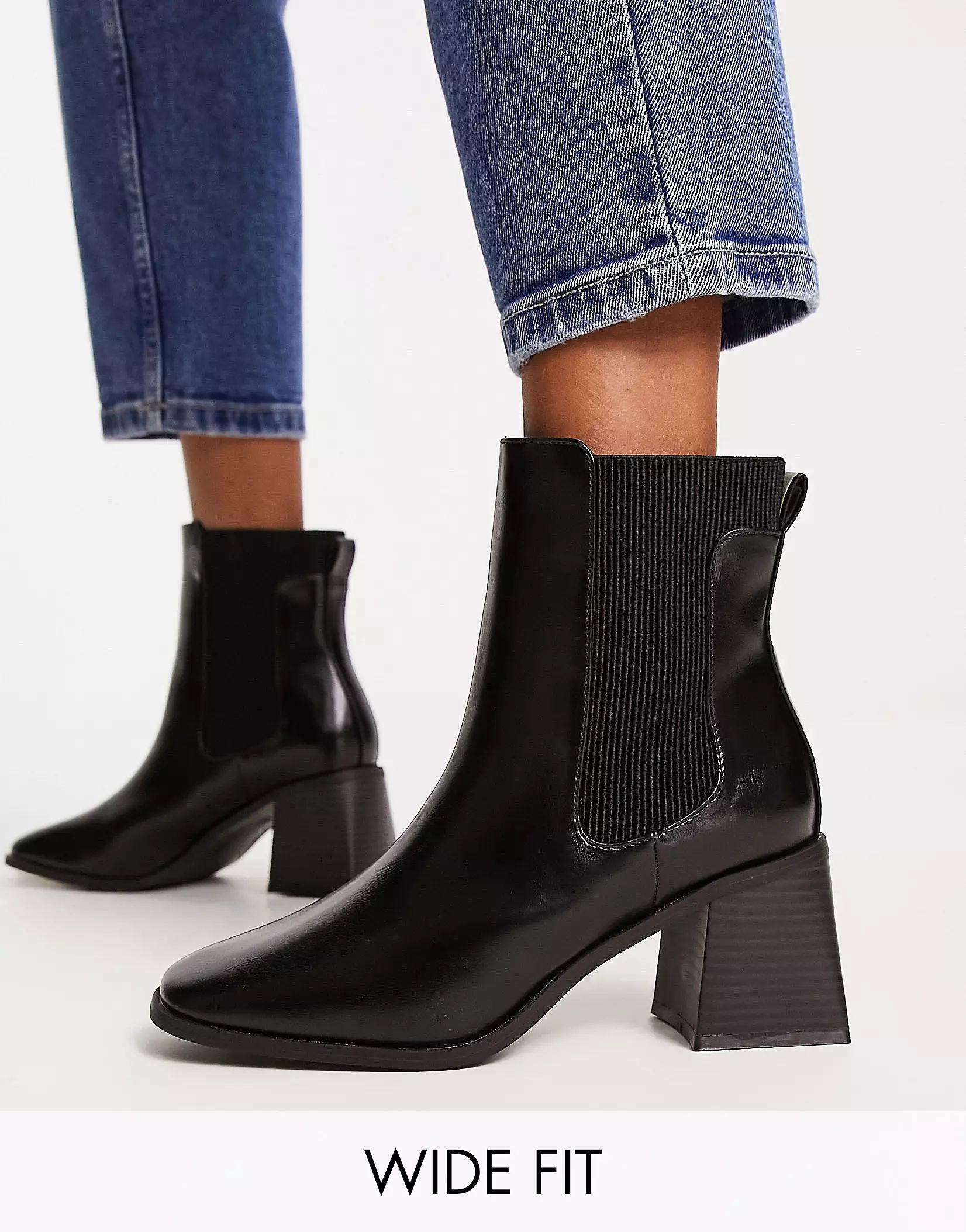 Simply Be Wide Fit heeled chelsea ankle boot in black | ASOS | ASOS (Global)