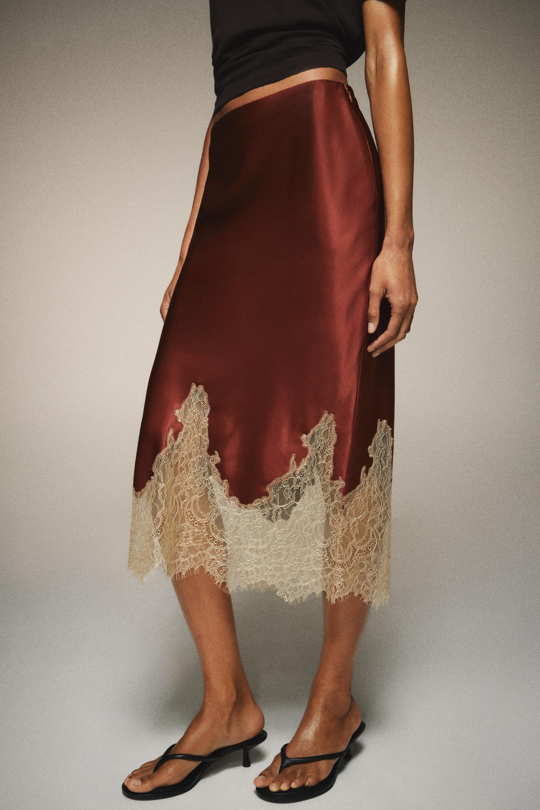 ZW COLLECTION CONTRAST LACE SATIN SKIRT | Zara AU