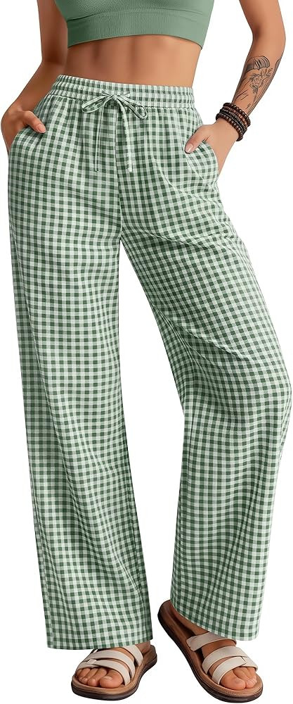 Neer Women's Striped Gingham Pants Cotton Plaid Pajama Lounge Boxer Pants Drawstring Pj Bottoms W... | Amazon (US)