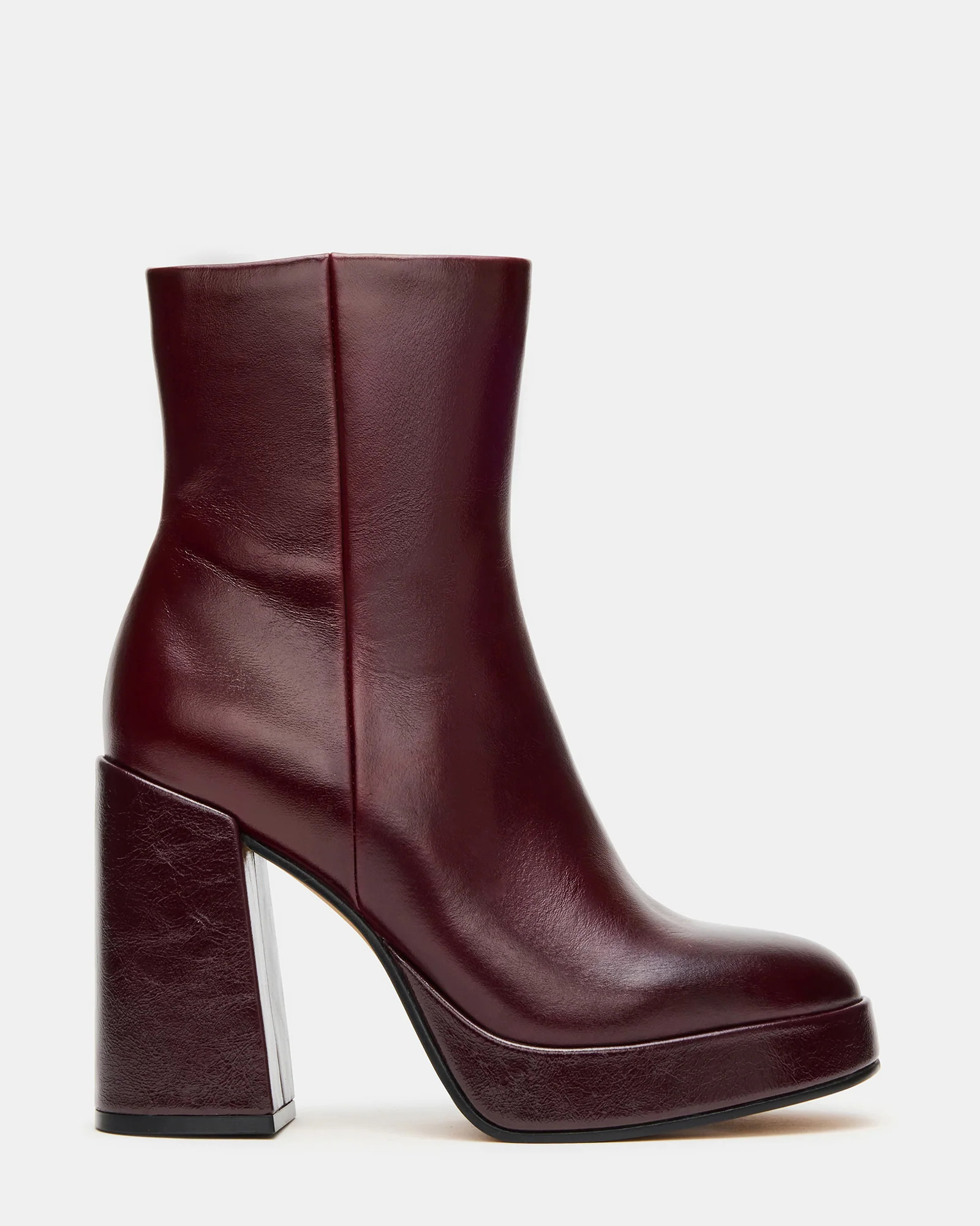 TYRA Burgundy Leather Platform Block Heel Women's Ankle Boot | Steve Madden (US)