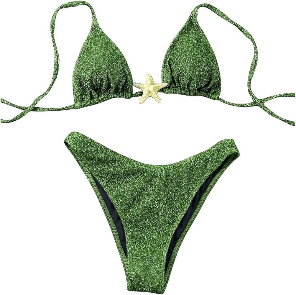 SOLY HUX Women's Sexy Halter Triangle Bikini Set Tie String Swimsuit High Cut Thong Two Piece Bat... | Amazon (US)