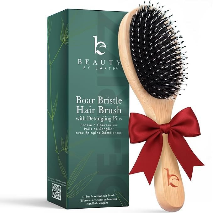 Boar Bristle Hair Brush - Smoothes & Detangles All Hair Types, Hairbrush for Women, Men & Kids, B... | Amazon (US)