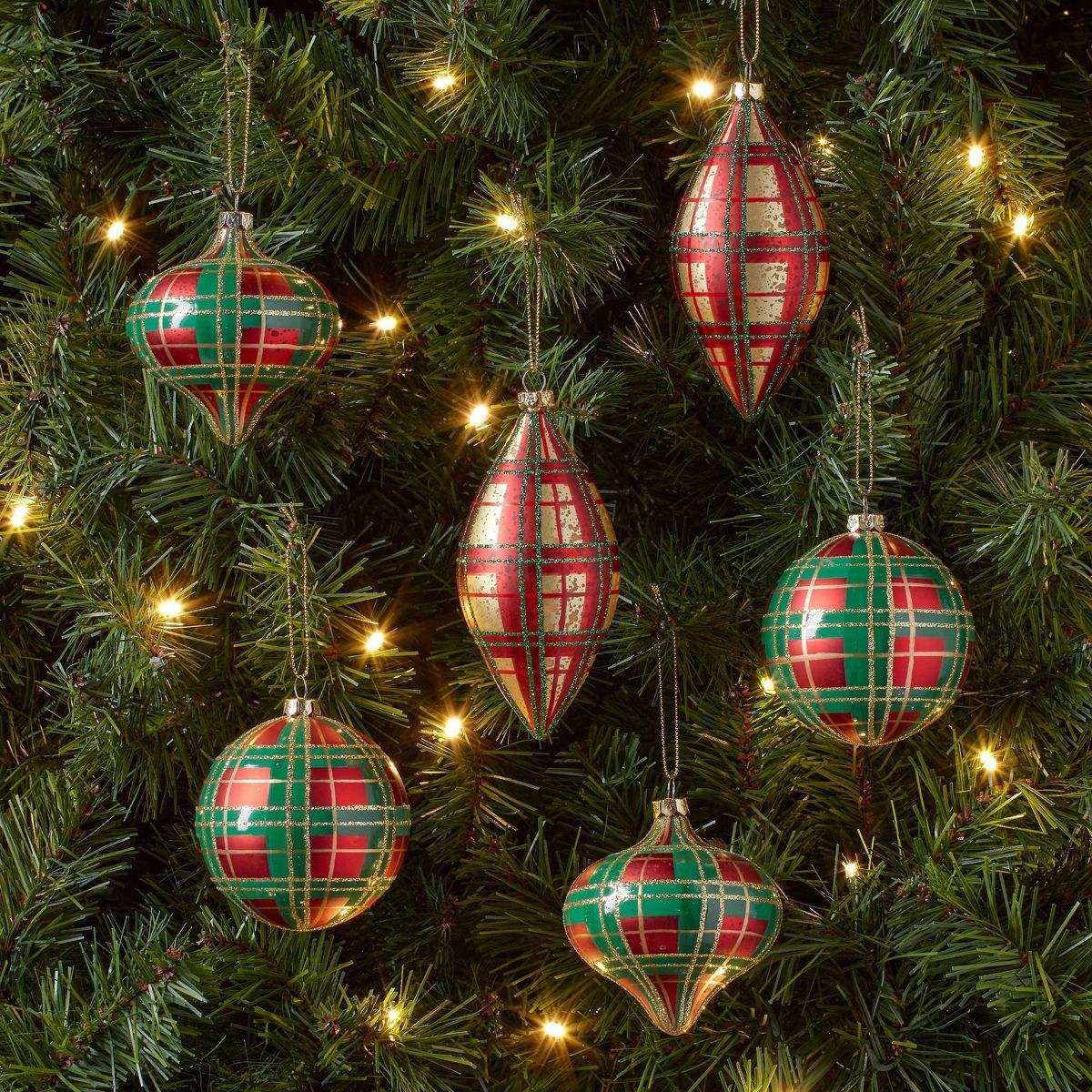 Plaid Shatter-Resistant Plastic Christmas Tree Ornament Set 9pc Red/Green/Gold - Wondershop™ | Target