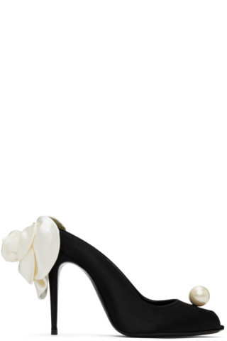 Black Pointed Flower Mules | SSENSE