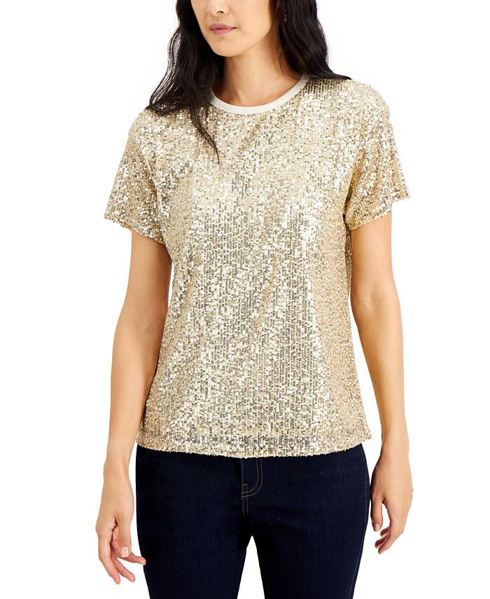 INC International Concepts Sequin T-Shirt, Created for Macy's & Reviews - Tops - Women - Macy's | Macys (US)