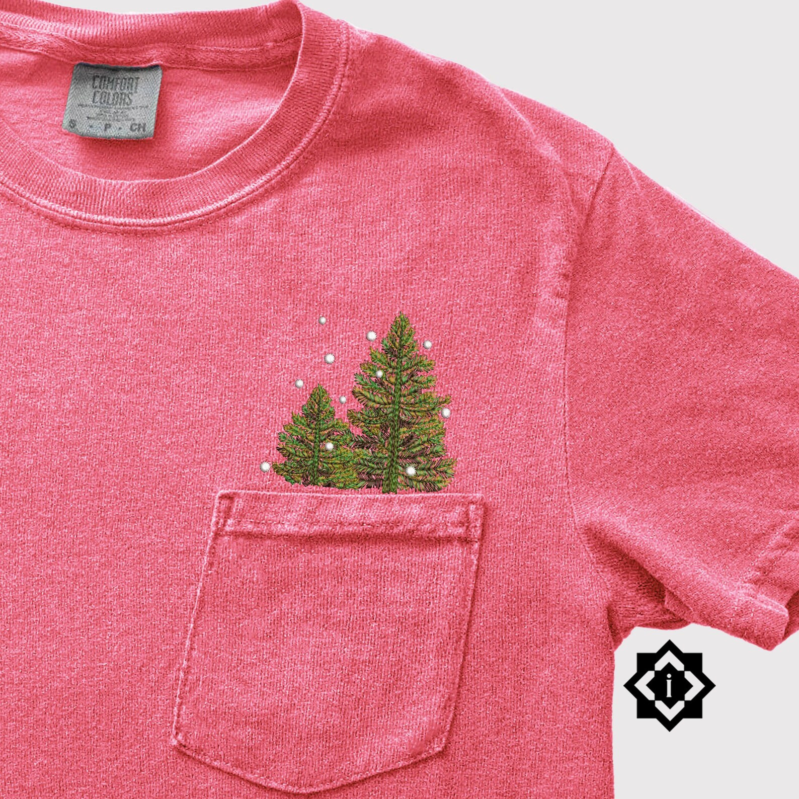 Comfort Colors Christmas Tree Embroidered Pocket Shirt, Embroidered Flower Tshirt, Flower Pocket ... | Etsy (US)