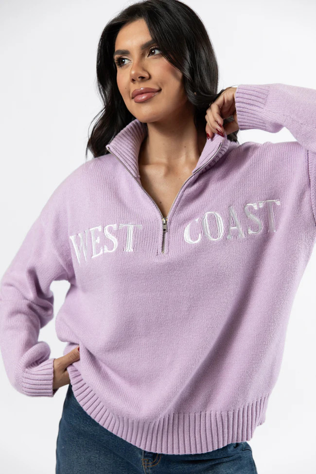 Roll With It Purple West Coast Quarter Zip Sweater SALE | Pink Lily