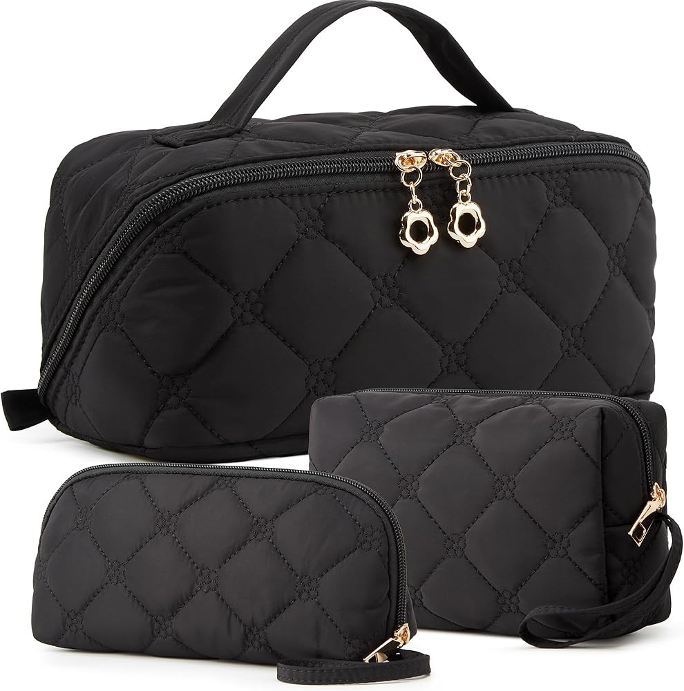 YTL Travel Makeup Bag, Puffer Cosmetic Bag for Women, Waterproof Puffy Padded Make Up Bags, Flat ... | Amazon (US)