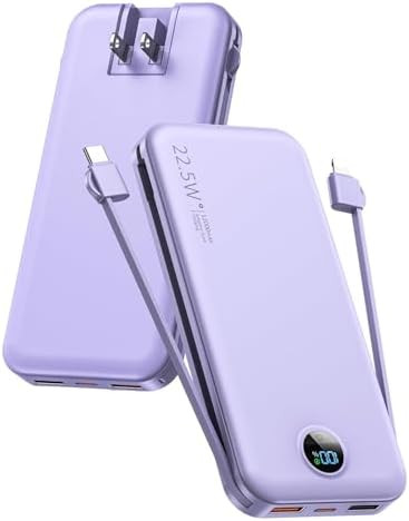 Portable Charger, 12000mAh 22.5W USB C Fast Charging Power Bank with Built-in Cables and AC Wall ... | Amazon (US)