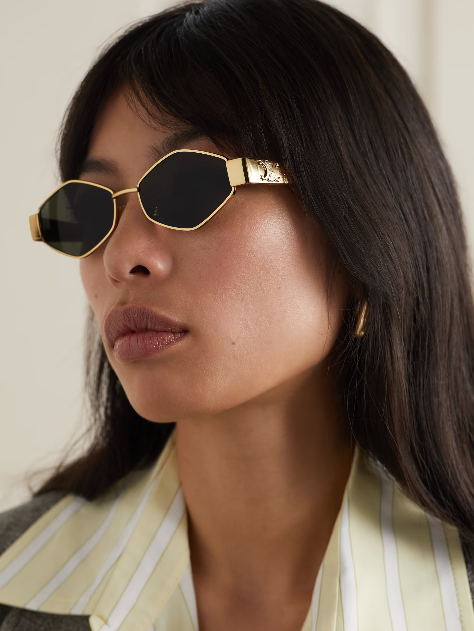 Triomphe hexagon-frame gold-tone and tortoiseshell acetate sunglasses | NET-A-PORTER (UK & EU)