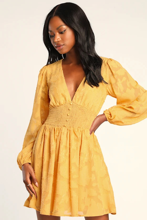 Tomorrow and Always Yellow Burnout Floral Mini Dress | Lulus (US)