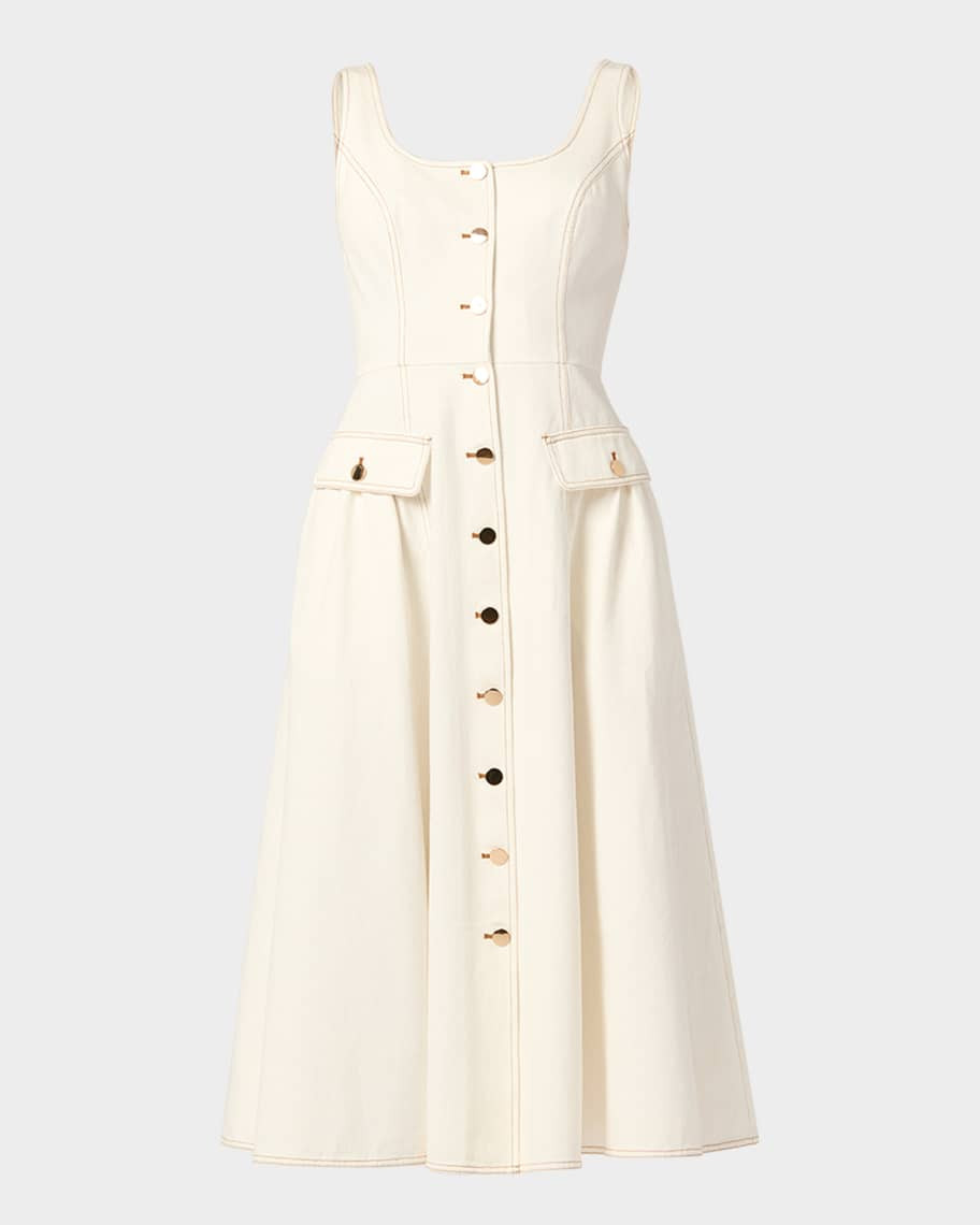 Shoshanna Belle Sleeveless Button-Down Cotton Midi Dress | Neiman Marcus