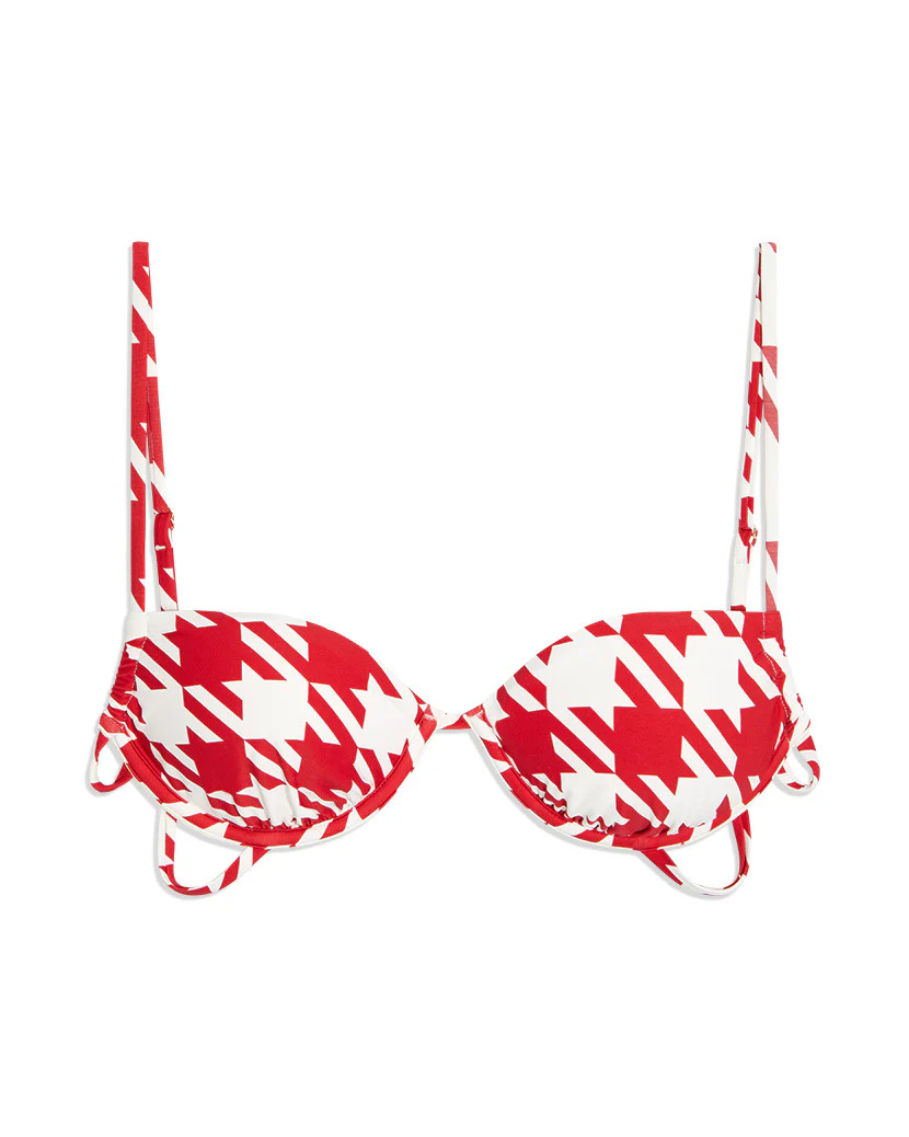 Ruched Underwire Oversized Houndstooth Bikini Top - Cherry Red White XL | We Wore What