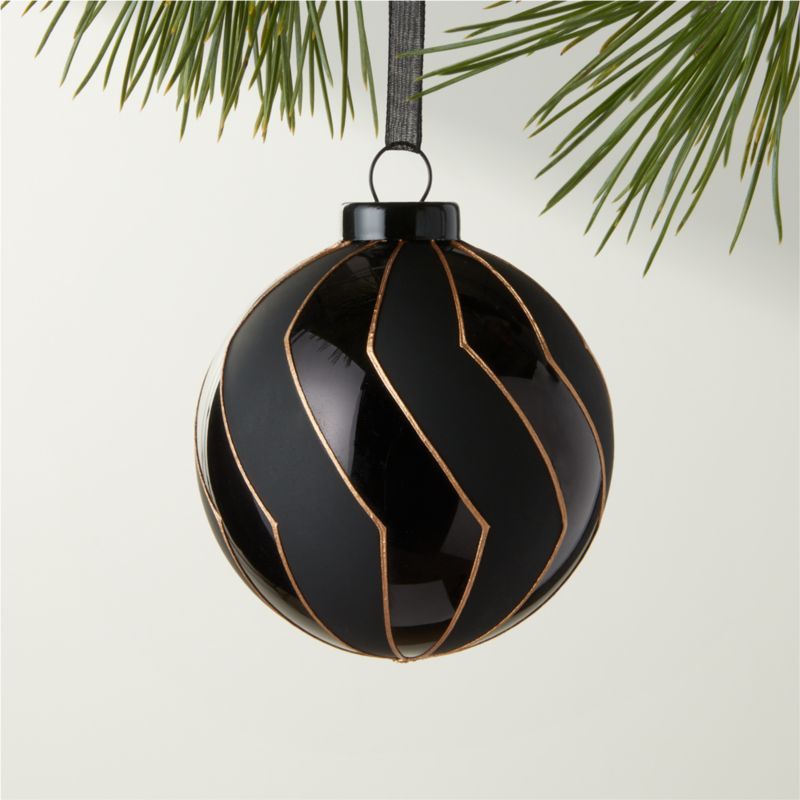 Rouen Modern Black Hand-Painted Glass Christmas Ornament 3'' | CB2 | CB2
